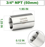 TAISHER 2PCS Stainless Steel Pipe Fittings, 3/4" NPT Female x 3/4" NPT Female Threaded, 2" Length Thickened Nipple Cast Pipe