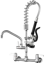 Commercial Kitchen Faucet with Sprayer for Restaurant-Chefs: BESTJEEF Commercial Sink Faucet for Cook - 21" Height 8" Center Wall Mount Kitchen Faucet with Stainless Spring Spray and 8" Add-On Spout