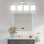 4 Light Bathroom Light Fixtures, Brushed Nickel Vanity Lights for Bathroom with Milky White Frosted Glass Shade, Wall Lights for Mirror Bedroom Living Room E26 Base