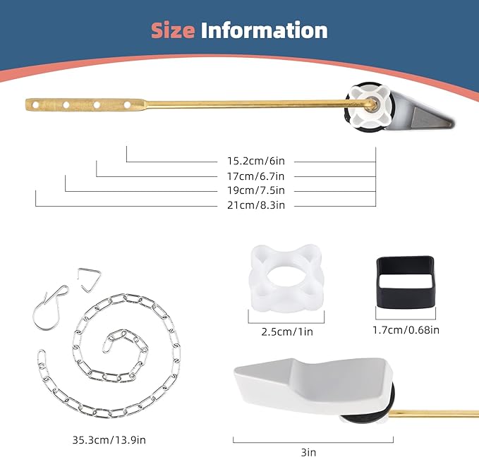 Universal White Metal Toilet Handle Replacement, Front Mount Toilet Flush Trip Lever Compatible with American Standard/Mansfield/TOTO/Kohler Toilets, Stainless Steel Flapper Chain