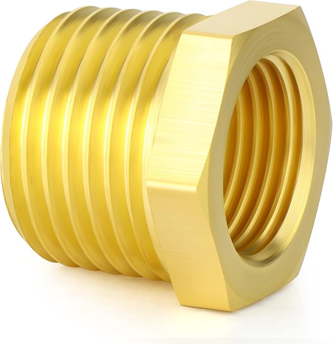 GASHER 10Pcs Brass Reducer Hex Bushing 3/4" NPT Male x 1/2" NPT Female, Brass Threaded Pipe Fitting