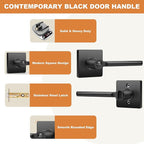 Probrico Privacy Black Door Handle Interior Lockset Heavy Duty Square Door Lever for Bedroom or Bathroom Reversible Keyless Slim Handleset Door Knob 6 Pack