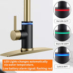 Smart Kitchen Faucet, 3 Modes Pull Down Sprayer, Touch On Sensor Activated, LED Temperature Control, 360-Degree Rotation, 1 or 3 Hole Deck Plate. 10-Year Warranty. (KW-66GR, Brushed Gold/Black)