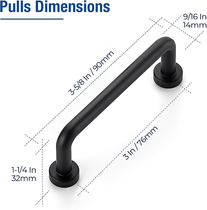 JOY DECOR Cabinet Pulls – 3 Inch Hole Center, Matte Black, 5 Pack, Zinc Alloy Cabinet Handles for Drawers & Cupboard – Vintage Style Hardware for Kitchen, Bathroom, Dresser, Furniture Makeover