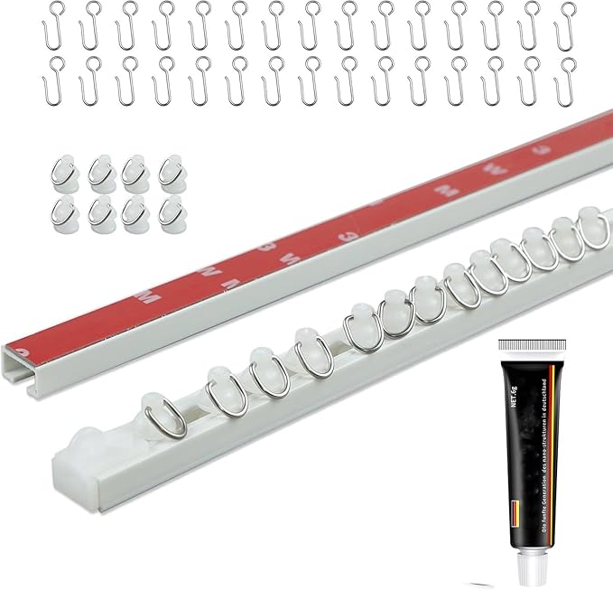 Self Adhesive Curtain Track Ceiling Or Wall No Drill Rod, Adhesive Curtain Rod For Windows Cabinet Closet Bathroom Shower (128 Inch)