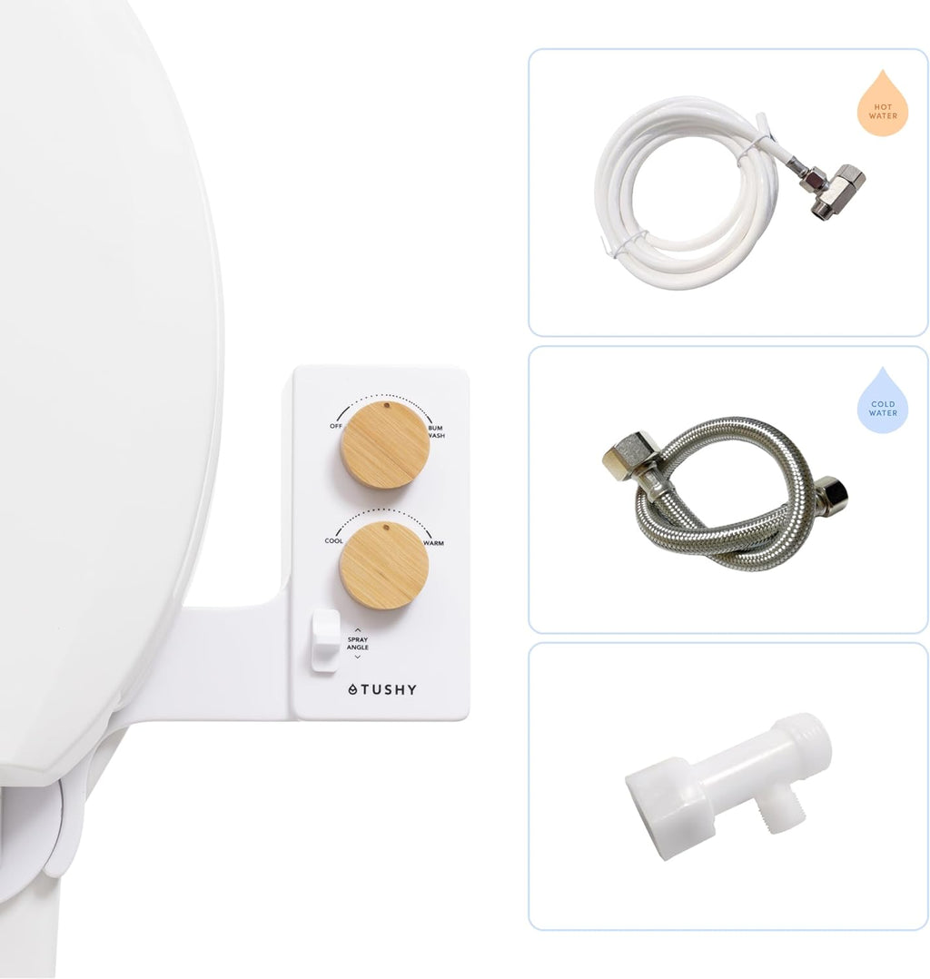 TUSHY 3.0 Spa Bidet Attachment. Cool to Warm Water. It's Time to Replace Toilet Paper, Fresh Water Spray (Requires Sink Access for Optional Temperature Control), Bamboo
