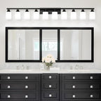 10-Light Bathroom Vanity Light,Modern Matte Black Bathroom Light Fixtures with Square Frosted Glass,64.5in Wall Sconces Over Mirror Restroom,Living Room Hallway E26
