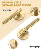 Asidrama 4 Pack Passage Champagne Bronze Door Handles, Door Lever with Door Knobs Indoor for Bedroom or Bathroom, Heavy Duty Door Handles Interior with Locks for Left Right Sided Doors