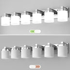 6-Light Bathroom Light Fixtures, Chrome Vanity Lights for Bathroom Mirror Lamp with Milky White Square Glass Shade, E26 Base Modern Wall Sconce Kitchen Light Fixtures Led Vanity