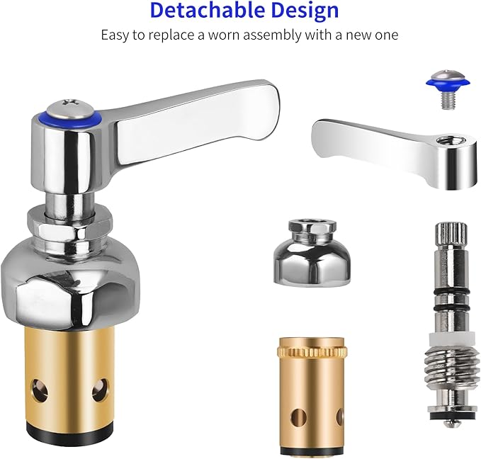 Hot & Cold Side Spindle Assembly for T&S Brass Faucet Handle Stem Assembly Fit for Eterna Valve Replace 002713-40 002714-40 (1 Pair Red & Blue)