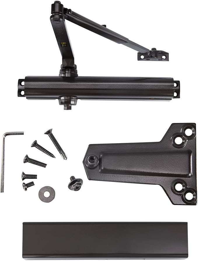 CLG HARDWARE Heavy Duty Commercial Door Closer DC8016 - Slim Line - Surface Mounted, Grade 1- ADA & UL 3 Hour Fire Rated, Adjustable Size 1-6 for Entrances & Aluminum Storefronts - US10D Dark Bronze