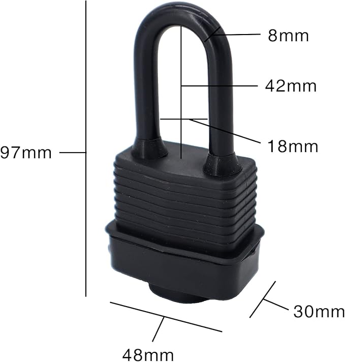 Waterproof Padlocks Keyed Alike for Outdoor use, Covered Heavy Duty Laminated Steel Lock, 1-9/16 Inch. Wide, Long Padlock, Pack of 6