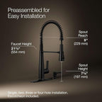 KOHLER K-REC22745-SD-BL Semi-Professional Kitchen Faucet with Soap Dispenser/Lotion Dispenser, Commercial Kitchen Sink Faucet with Pull-Down Sprayhead, Matte Black