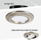 Brushed Nickel Recessed Lighting 4 Inch 6 Pack, Ajustable Eyeball Gimbal canless recessed Light with Junction Box,9W 750LM,Dimmable,5CCT Selectable