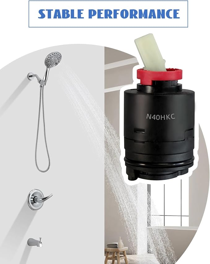 N40HKC Shower Cartridge Replacement for Tub/Shower Faucet, 40mm Shower Faucet Cartridge Black