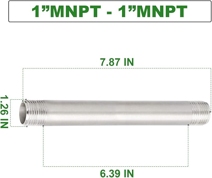 TAISHER 2PCS Stainless Steel Pipe Fittings, 1" NPT x 1" NPT Male Threaded, 8" Length Nipple Cast Pipe