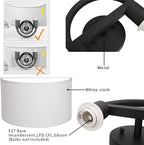 Industrial 2-Lights Wall Sconce Fixture with White Fabric Shade, Double Arm Wall Light Lamps Decor for Hallway Bedroom Living Room Bathroom Stairway