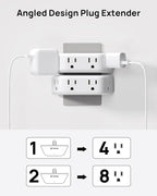 TROND Multi Plug Outlet Extender 2 Pack - Surge Protector Outlet with 4 Grounded Sockets, 3 Way Angled Plug Splitter, 900J, Multiple Wall Adapter for Home Office Travel Dorm Room, White