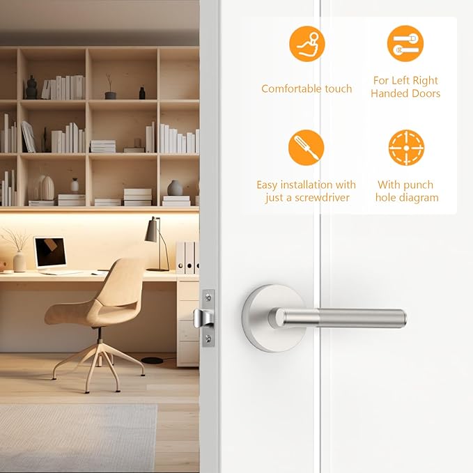 Amerdeco 3 Pack Brushed Satin Nickel Passage Knurled Door Handles, Heavy Duty Non-Locking Door Lever for Hall, Closet, Office Area, Shopping Malls AM0016