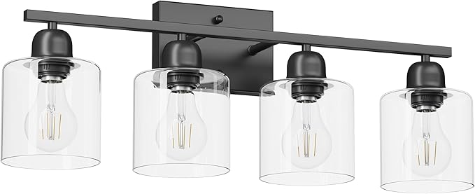 Modern 4 Light Bathroom Light Fixtures, 24 inch Bathroom Vanity Light with Clear Glass for Mirror Kitchen Living Room Hallway Cabinet Porch