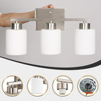Brushed Nickel Bathroom Light Fixtures, 3-Light Modern Vanity Light Over Mirror, Wall Sconces with Milky White Frosted Glass Shades, E26 Socket (Bulbs Not Included)