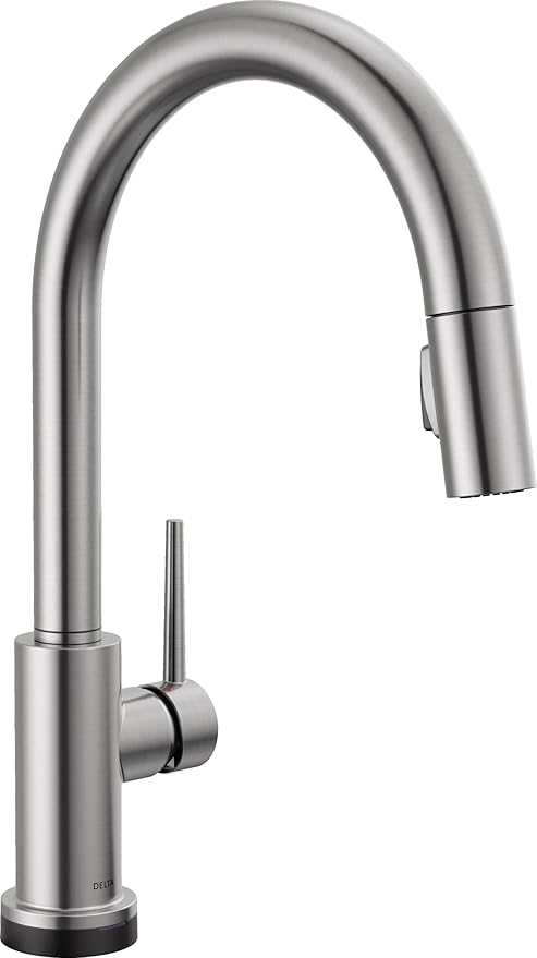 Delta Trinsic Brushed Nickel Touch Kitchen Faucet with Pull Down Sprayer, Modern Single Hole Touch On Kitchen Sink Faucet, Single Handle, Arctic Stainless 9159T-AR-DST