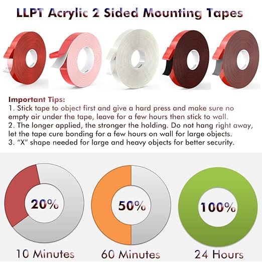 LLPT Double Sided Tape Clear Acrylic Strong Mounting Tape 1/2 Inch x 120 Inch Multiple Sizes Residue Free Waterproof Outdoor Indoor Adhesive for Nail Box Home Deco and DIY(WA052)