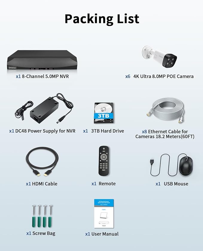 《130°Wide Angle & 2-Way Audio》Outdoor Security Camera System, White IP Wired Cameras, 4K Video Surveillance Systems, Surveillance DVR Kits