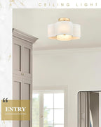 Gold Semi Flush Mount Ceiling Lights, 14" 4-Light Ceiling Light Fixtures with Fabric Shade in Quatrefoil Shape, Farmhouse Brass Drum Lighting for Kitchen Hallway Bedroom, AD-22007-4SF-GD