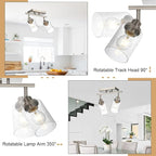 2-Light Wall Sconce Spotlight with Seeded Glass Shade, Modern Brushed Nickel Ceiling Track Lighting for Hallway Bathroom