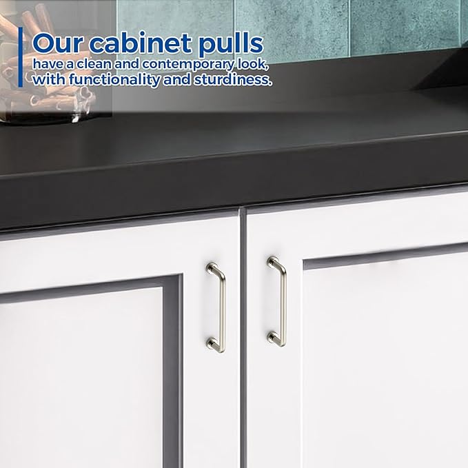 JOY DECOR Cabinet Pulls – 3-3/4 Inch Hole Center, Brushed Nickel, 5 Pack, Zinc Alloy Cabinet Handles for Drawers & Cupboard – Vintage Style Hardware for Kitchen, Bathroom, Dresser, Furniture Makeover