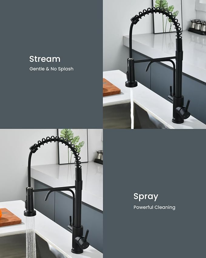 APPASO Black Kitchen Faucet with Drinking Water Faucet, 3 in 1 Pull Down Faucet with Purfied Water Faucet, Single-Handle High Arc Kitchen Water Filter Faucet, Matte Black (Without Filtration Device)