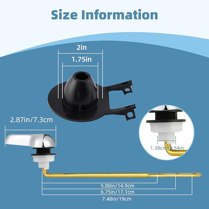 iFealClear Universal Toilet Handle Replacement Kit Front Mount with 2-Inch Rubber Toilet Flapper Replacement, Toilet Tank Parts Compatible with Kohler, American Standard, TOTO, Mansfield, Chrome