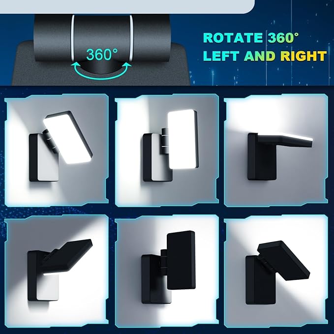 ledmo Modern LED Wall Light, 40W 3000LM 5000K Outdoor Wallpack with 360° Rotate and 180° Fold Head Sconce Exterior Flood Lights Switch Control IP65 Waterproof for Safety Wall Mount Lighting