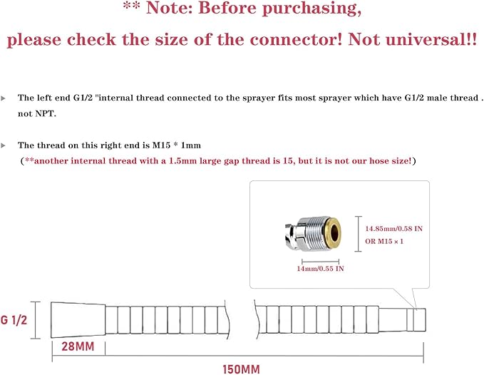 Spray Hose for Kitchen Faucet, 59-inch Pull-Out Sink Replacement, Pull Down Hose