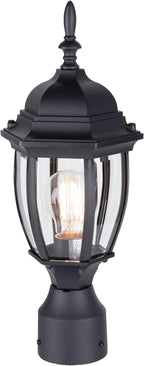 LIT-PaTH Outdoor Post Lighting Fixture Pole Lantern, E26 Medium Base Max 60W, Aluminum Housing Plus Glass, Matte Black Finish, 1-Pack
