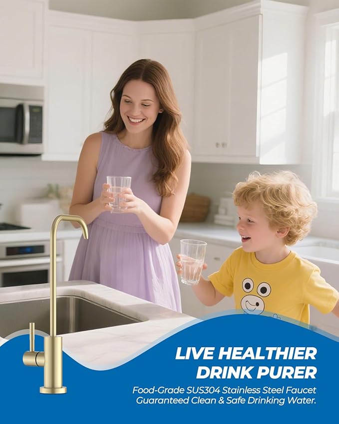 WEWE Drinking Water Faucet, Lead-Free Kitchen Water Filter Faucet for Reverse Osmosis or Water Filtration System, RO Faucet, Gold