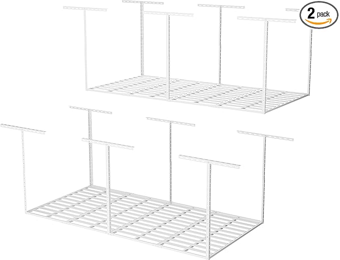 SunsGrove 4x8 Garage Storage Overhead Rack Organization, Adjustable Ceiling Mounted Storage Racks, 800LBS Weight Capacity, 22"-40" Ceiling Dropdown, 2 Pcs, White