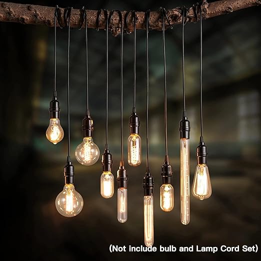 E26 E27 Light Sockets, 8 Packs Edison Period Retro Style Pendant Lamp Holder, Replacement DIY Pendant E26 Medium Base Screw Light Holder, Maximum Wattage 100W, Vintage Black Light Bulb Socket