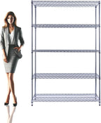 48"x18"x72" Chrome 5-Tier PREMIUM Wire Shelving NSF 4000 LBS MAX CAPACITY Heavy Duty Steel Storage Rack for Warehouses, Garages, Hospitals, Commercial Spaces, & Schools w/PREMIUM WHEELS