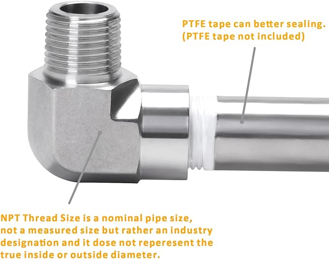 90 Degree Street Elbow - 1/2" NPT Male to 1/2" NPT Female Stainless Steel 304 Heavy Duty Forged Barstock Street Elbow Adapter Pipe Fitting (pack of 5)