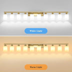 Gold Bathroom Vanity Light,10-Light Brushed Gold Bathroom Light Fixtures with White Frosted Glass,64.5in Wall Lamp Sconces for Mirror Bedroom,Living Room Hallway,E26