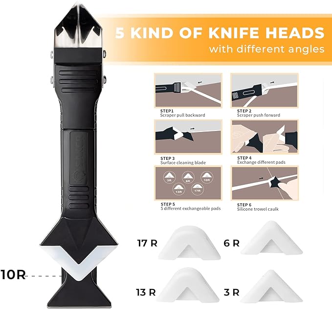 Saker Silicone Caulking Tools-3 in 1 Sealant Finishing Tool Grout Remove Scraper Caulk Remover Glass Glue Angle Scraper for Bathroom,Kitchen,Floor,Window,Sink Joint,Frames Seal (Black Blue)