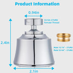 iFealClear Kitchen Sink Faucet Head with Metal Ball Joint, 360° Swivel Faucet Sprayer Head, Big Angle Sink Faucet Aerator Adapter 55/64-27UNS Female Thread, 4 Spray Modes, Extra Brass Adapters, Chrome