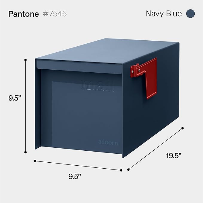 Adoorn Post Mount Mailboxes, 9.5 x 9.5 x 19.5 (HxWxD) Large, Galvanized Steel Modern Mailbox, for Daily Letters, Magazines and Packages, Weatherproof with Front Access Door - Navy