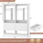4FT Closet System with 4 Wood Drawers, 48" Closet Organizer System with 10+ Small Shelves & 2 Hanging Rods, Walk-in/Nursery Closet Systems, Set of 2, White (48" L x 15" W x 80" H)