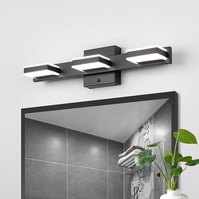 mirrea 20" LED Black Vanity Light 3000K/4000K/5000K CCT Adjustable 3 Light Bathroom Light Fixture Over Mirror