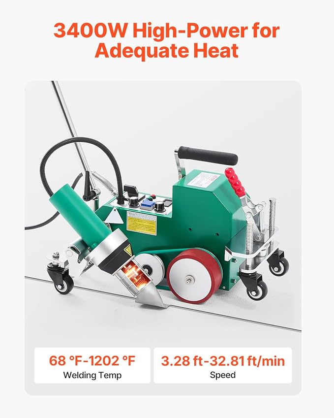 VEVOR Roofing Hot Air Welder, 3400W 220V High Power Plastic PVC TPO Welding Machine - 1.57in Welding Width, 0.04-0.08 in Thickness, 68 ℉-1202 ℉ Heat Roofing Welding Tool, for Waterproofing Advertising