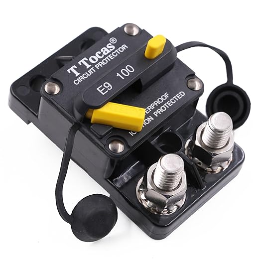 Hi-Amp 100A Surface-Mount Circuit Breaker Double 3/8" Studs with Manual Reset Switchable for Car Audio RV Automotive Battery System |UL Certified | 12V - 72V DC, 100 Amp Waterproof IP67