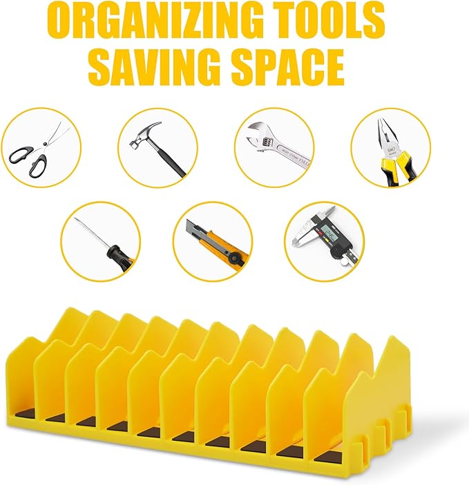 Plier Organizer, 2 Pack Pliers Rack for Toolbox Pliers Wrench Screwdriver, 20 Slots Tool Boxes Drawer Storage for Cutters Tools with Non-Slip Rubber Base,Yellow